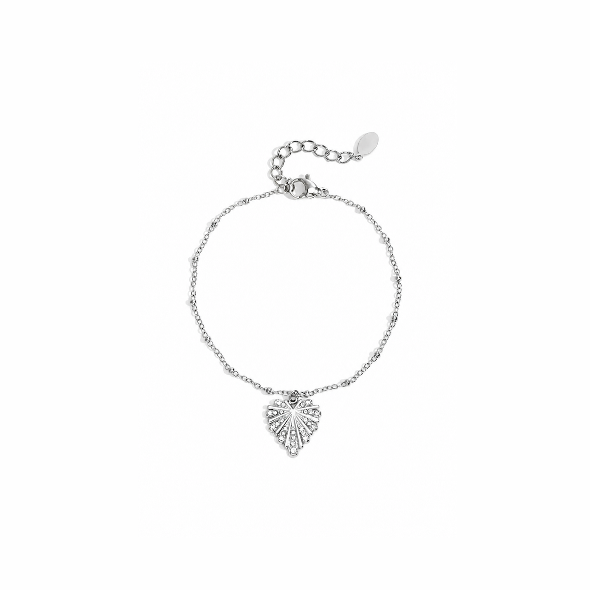 Zilveren schelp armband van stainless steel, productfoto op witte achtergrond