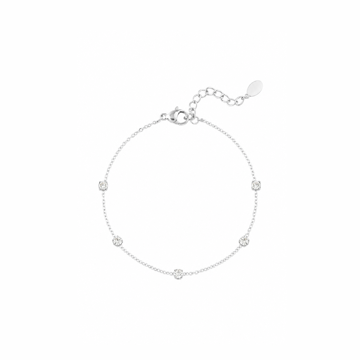 Zilveren steentjes armband van stainless steel, productfoto op witte achtergrond